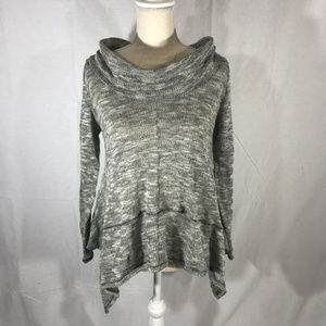 DKNY Jeans cowl neck grey asymmetrical semi mesh sweater top